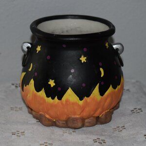 Vintage Antique Halloween Decor Ceramic Stars Moons Witch Cauldron Candle Holder